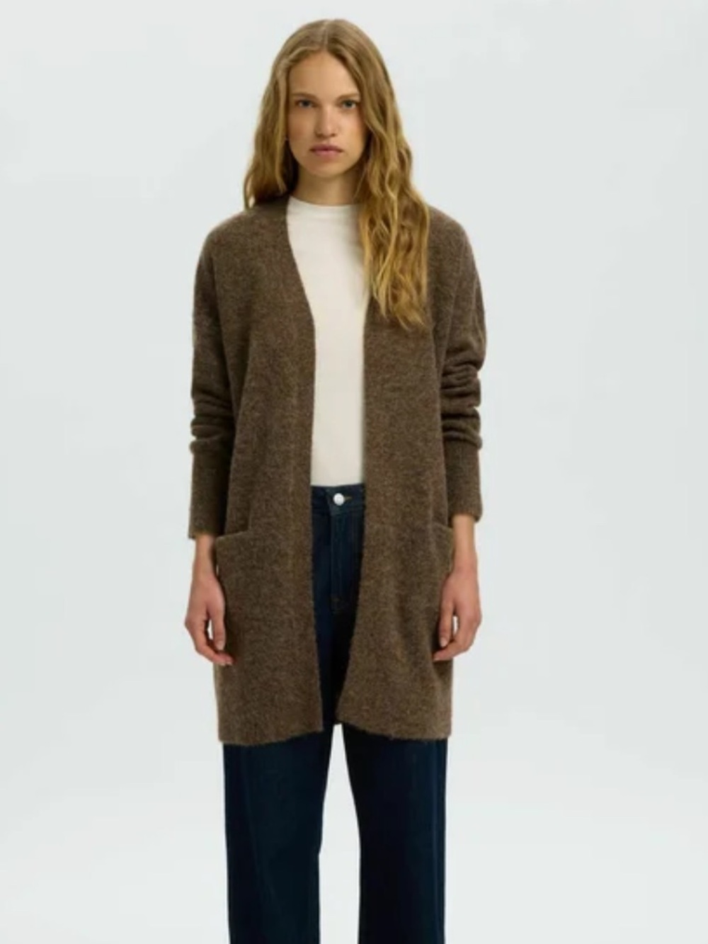 Wilfred ARITZIA Brown Open-Front Pocket Knit Cardigan, size medium